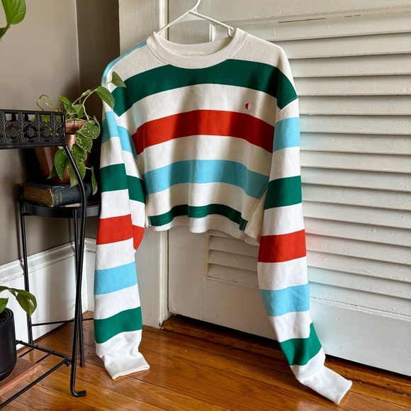 Champion x UO Stripe Reverse Weave Cropped Sweatshirt - Picture 1 of 7